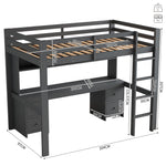 Loft Bed for Children with Desk and Storage, 90x200 cm, Grey