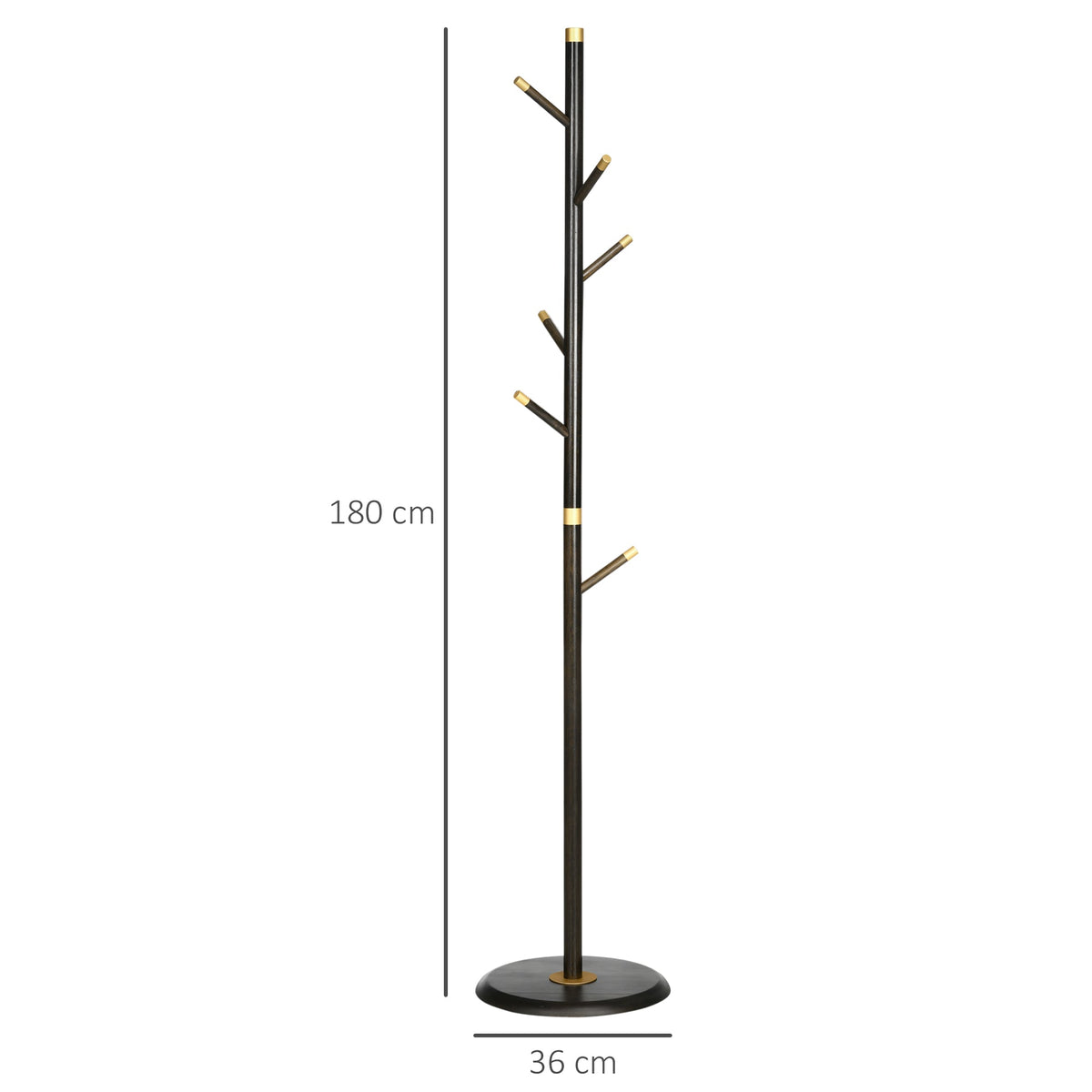 Coat Rack, 6 Hooks, Freestanding, Walnut