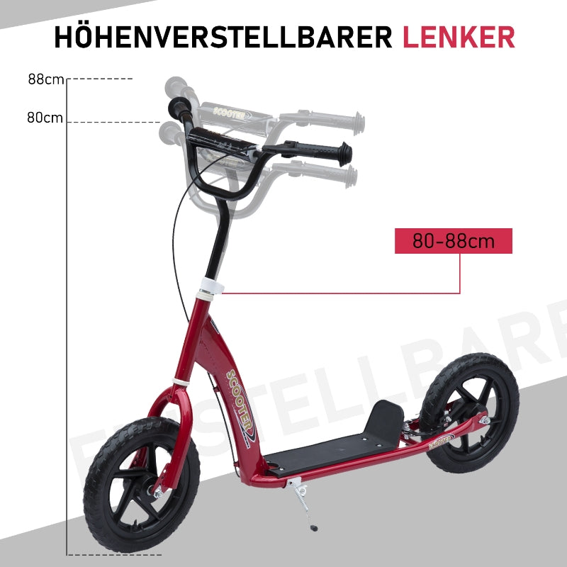 Kids' Kick Scooter with Rear Brake and Height Adjustable Handlebars, Red Steel