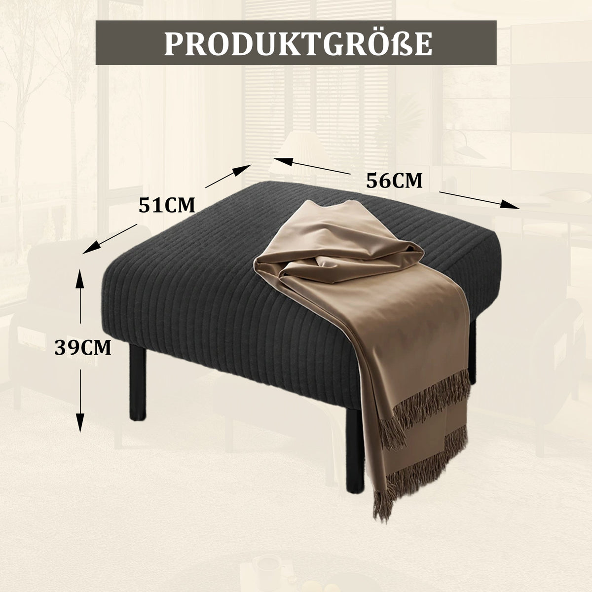 Premium corduroy stool super-soft velour metal frame