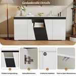 Living Room Sideboard 140x40x65cm Large Storage 4 Doors LED Light Strip Angled Design Black and White