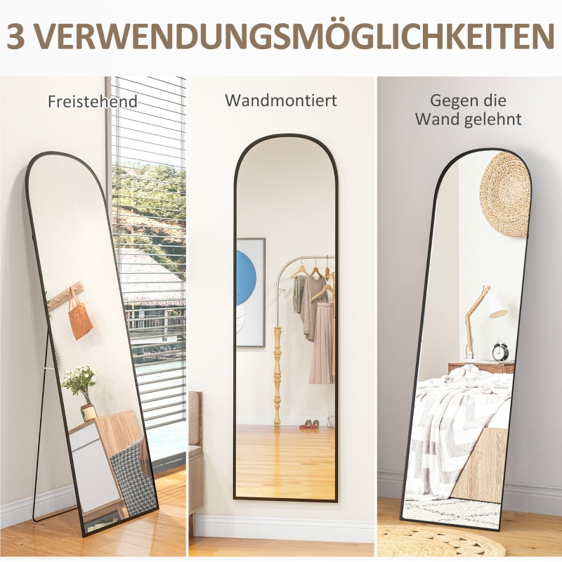 Full-Length Mirror, Curved Standing, Shatterproof Glass, Aluminum Frame, Black