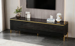 TV Stand Modern High-Gloss Storage 4 Doors Gold Trim