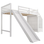 Children's Bunk Bed 90x200cm with Slide & Storage Ladder, White