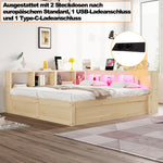 Extendable Sofa Bed 90/180x200cm with Storage & LED, Wood Color