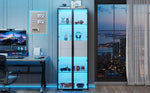 Display Cabinet, Tempered Glass Door, LED, 2 Drawers, White