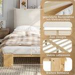 Upholstered Bed with Padded Headboard and Sturdy Slatted Base, 140x200cm, Natural Pine