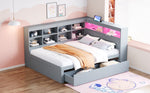 Solid Wood Sofa 140x200cm, Extra Large Drawers, USB, LED, Grey