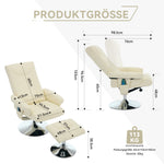 Recliner Chair with 5-Point Massage, Electric Heating, 360° Swivel, PU Fabric Beige