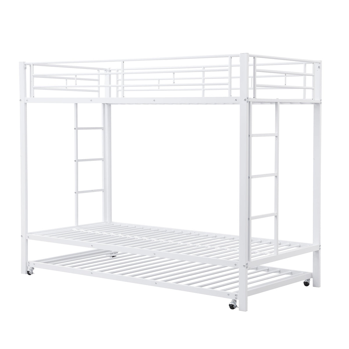 Bunk Bed 90x200cm Pull-out Bed High Railings - White