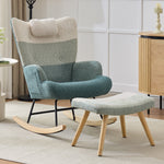 Boucle Rocking Chair Patchwork Stripe Rubberwood Iron Frame with Footstool, Colorful Look