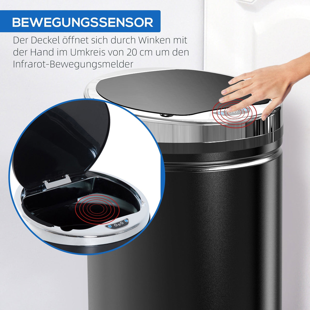 Sensor Trash Can 42L, Electric Automatic Waste Bin, Steel Black