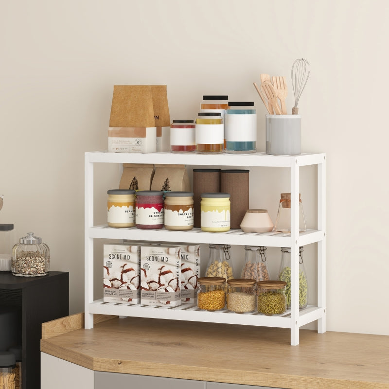 3-Tier Shoe Rack, Bamboo Storage Shelf, White