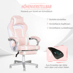 Gaming Chair, Height-Adjustable Swivel with Footrest, Pink Faux Leather