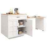 Extendable Bar Table Storage Drawers Shelves Kitchen Island - White