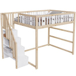Children's Loft Bed 140x200 with Stairs Safety Railing Star & Moon Decor Solid Wood