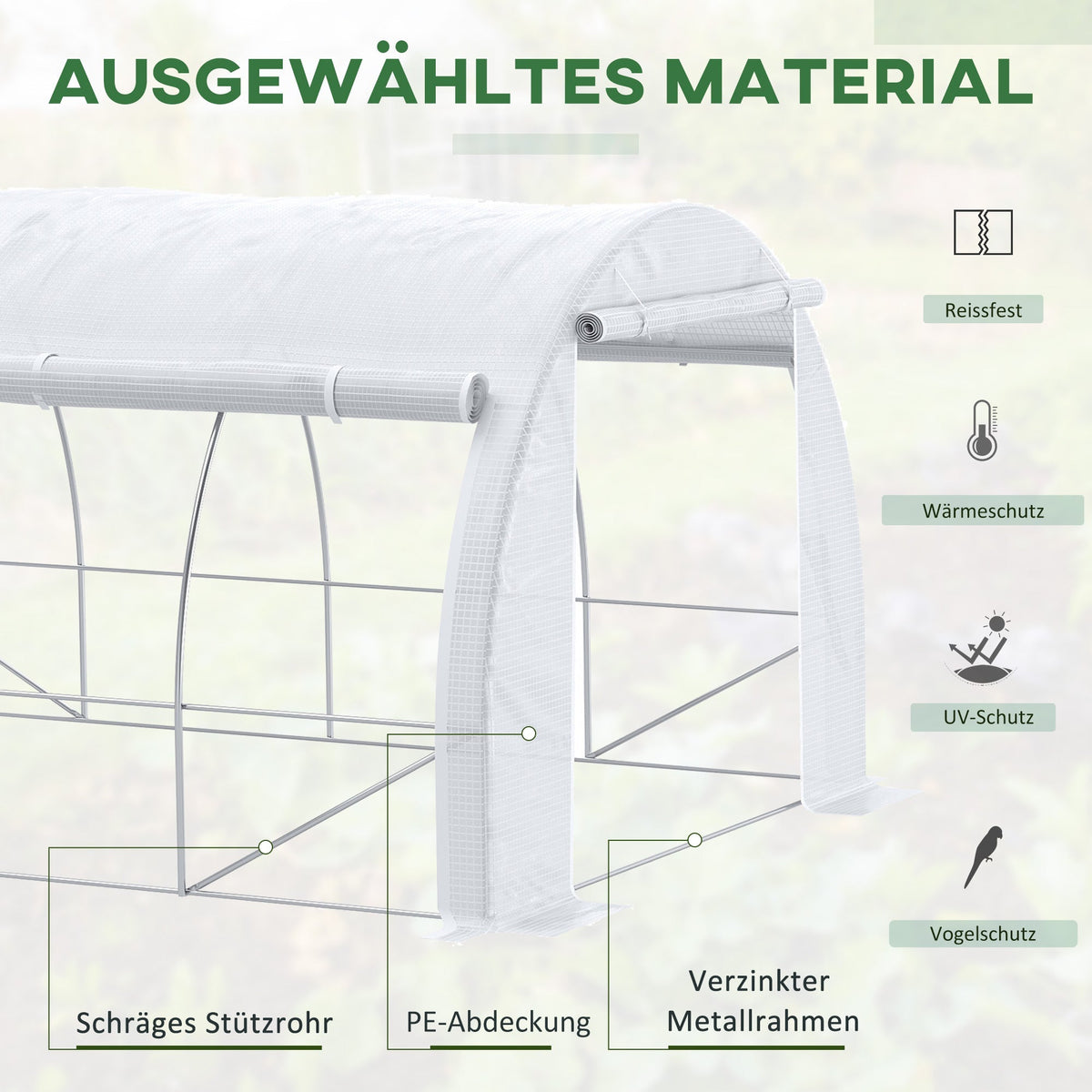 Greenhouse Foil 3.97 x 3.02 x 2m UV Protection Windproof Steel White