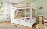 Bunk Bed 90x200 cm with 2 Drawers, Shelf & Ladder, White Wood