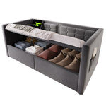 Upholstered Sofa Bed, 90x190 cm Single with USB & Type-C Charging, Gray Velvet