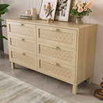Sideboard & Chest of Drawers, 6-Drawer Rattan Look, Natural Wood