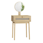 Compact Dressing Table with Mirror for Small Rooms, Rattan