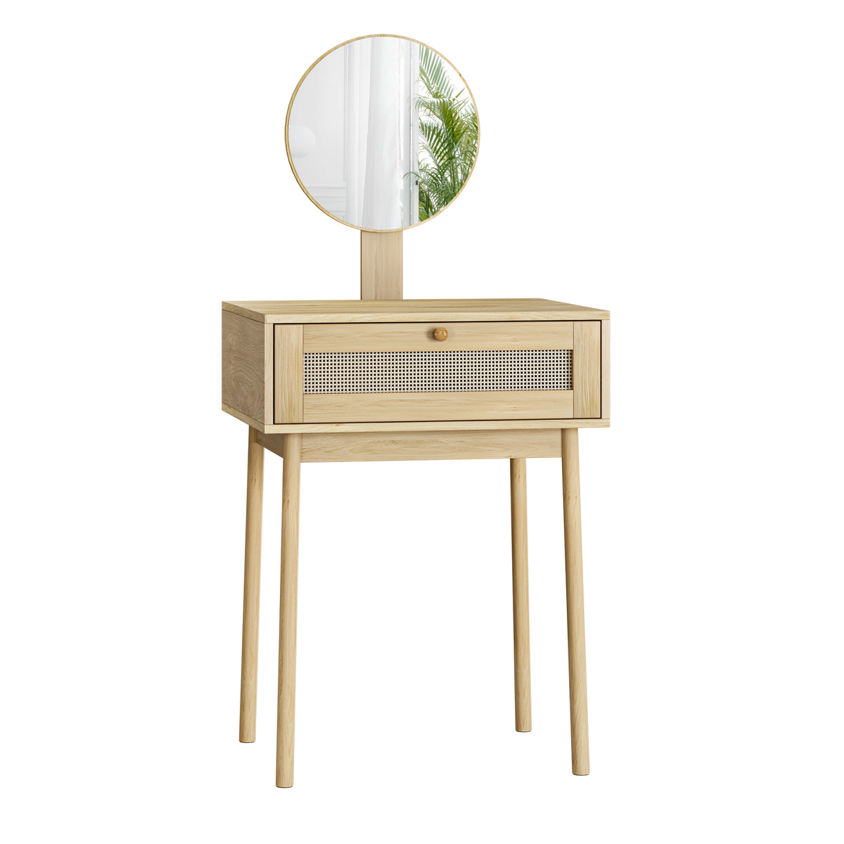 Compact Dressing Table with Mirror for Small Rooms, Rattan