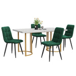 5-Piece Dining Set Modern 140x80cm Table 4 Chairs Gold Metal White MDF/Dark Green Velvet
