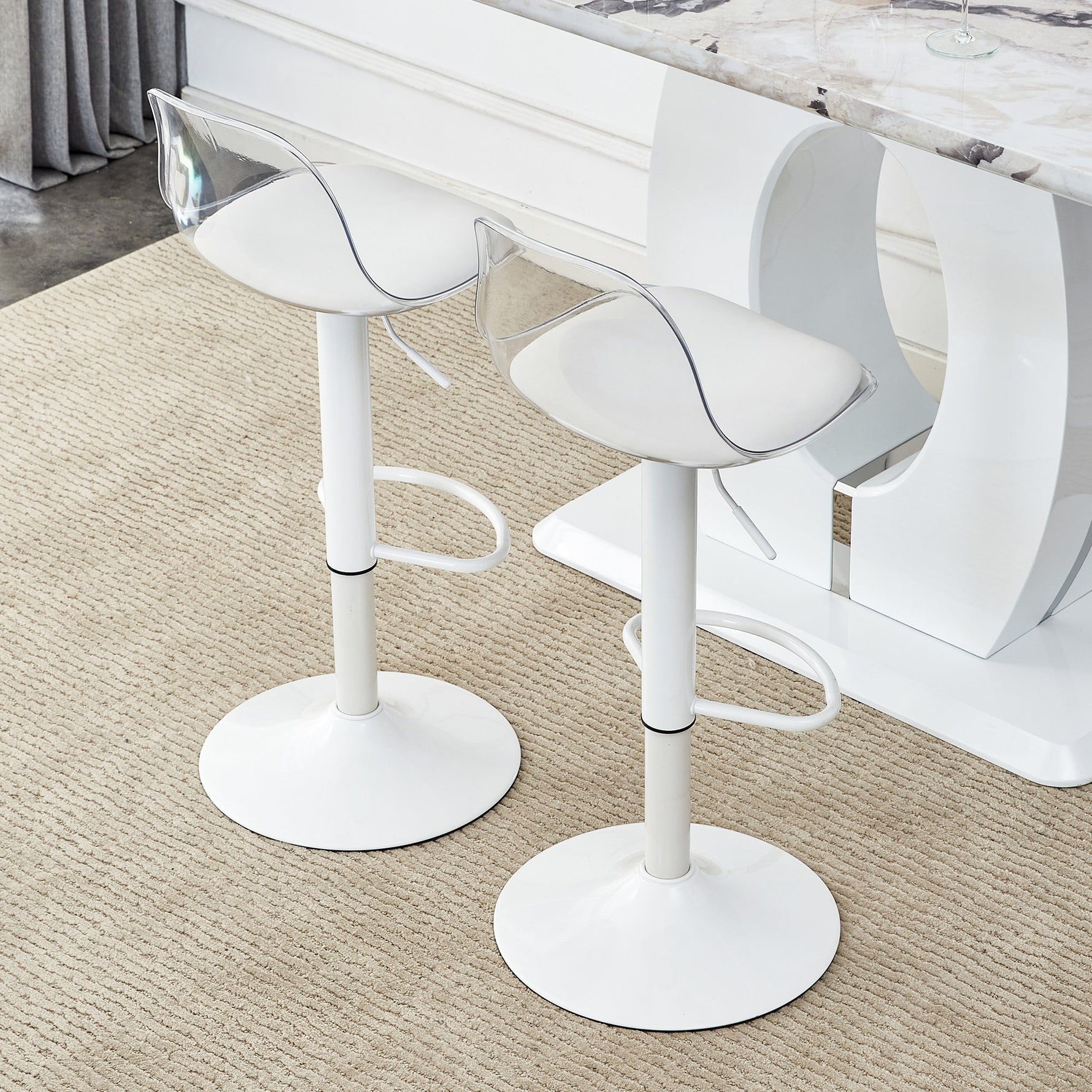 Adjustable Beam Chair (2-Pack) Swivel & Height Adjustable - Transparent/White