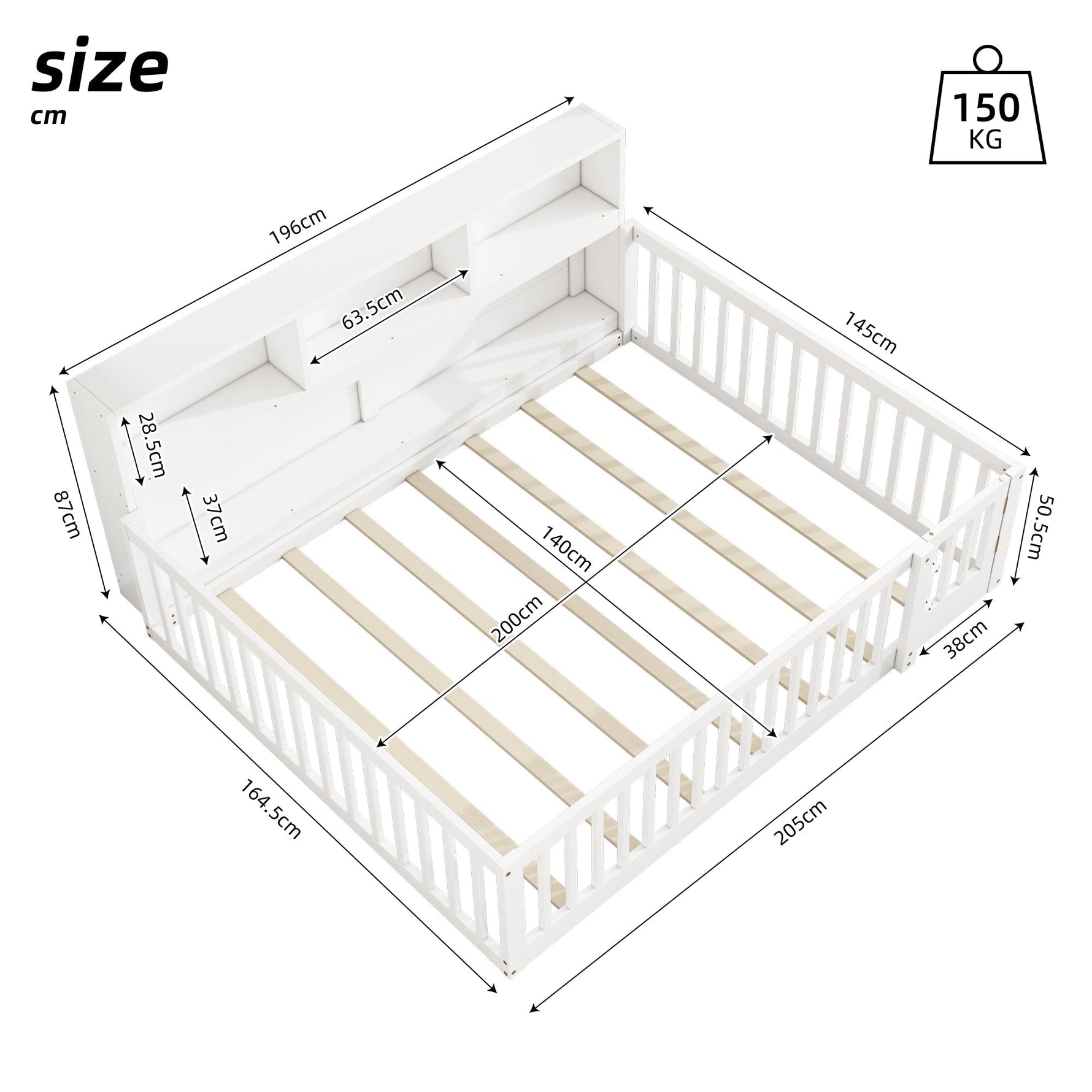 Daybed Sofa Bed 140x200cm Storage Compartment Slatted Base Pine Wood White