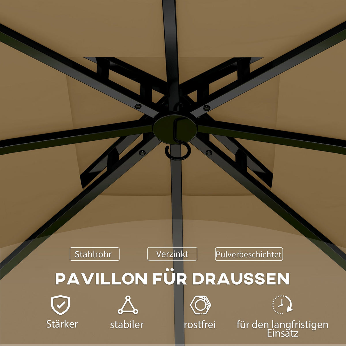 Gazebo 3.4x3.4m Water-Repellent UV Protection, Beige Metal