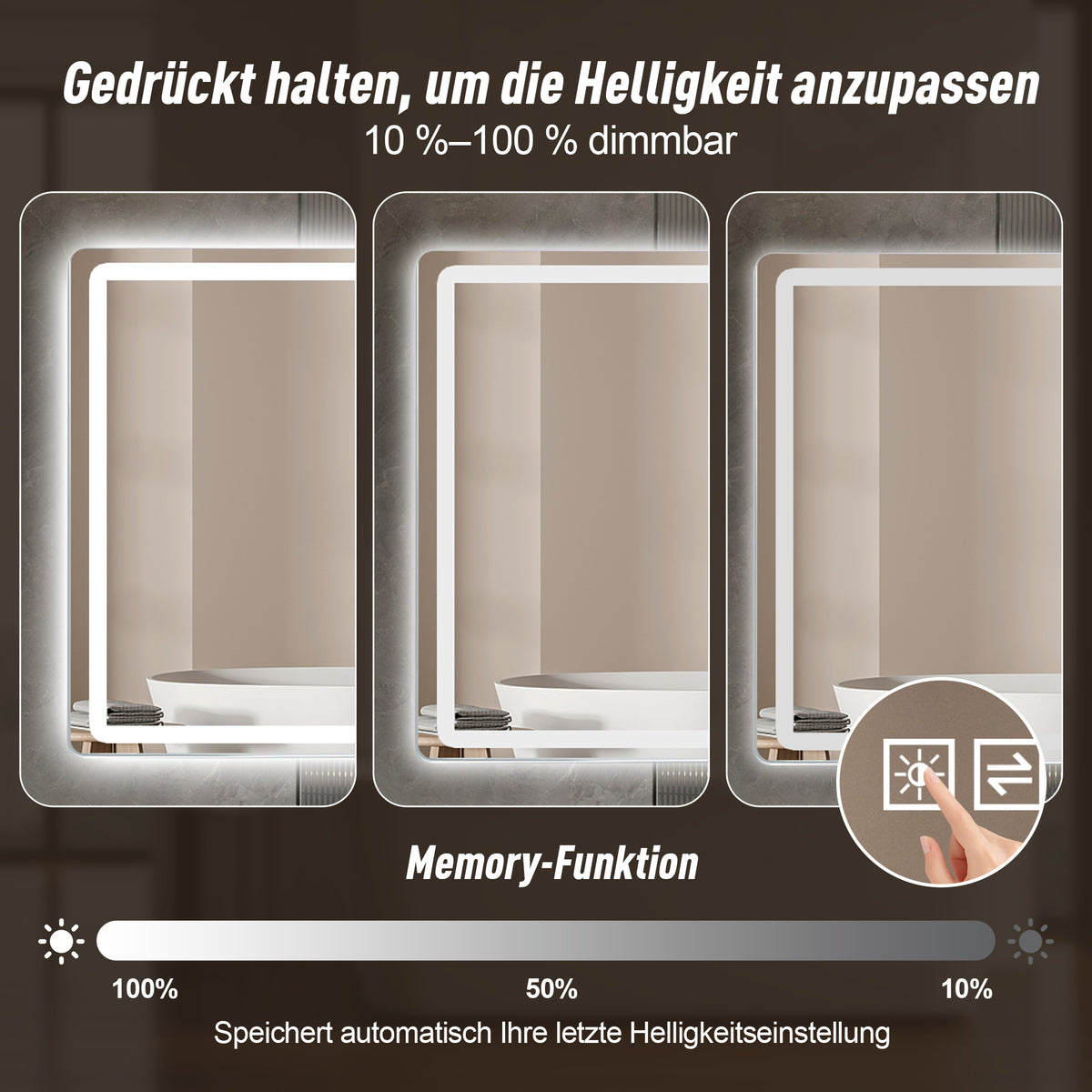 Frameless LED Bathroom Mirror 60x100cm Anti-Fog, Tempered Glass