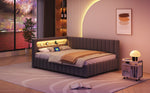 Upholstered Sofa Bed 140x200 with LED & USB, Velvet Grey