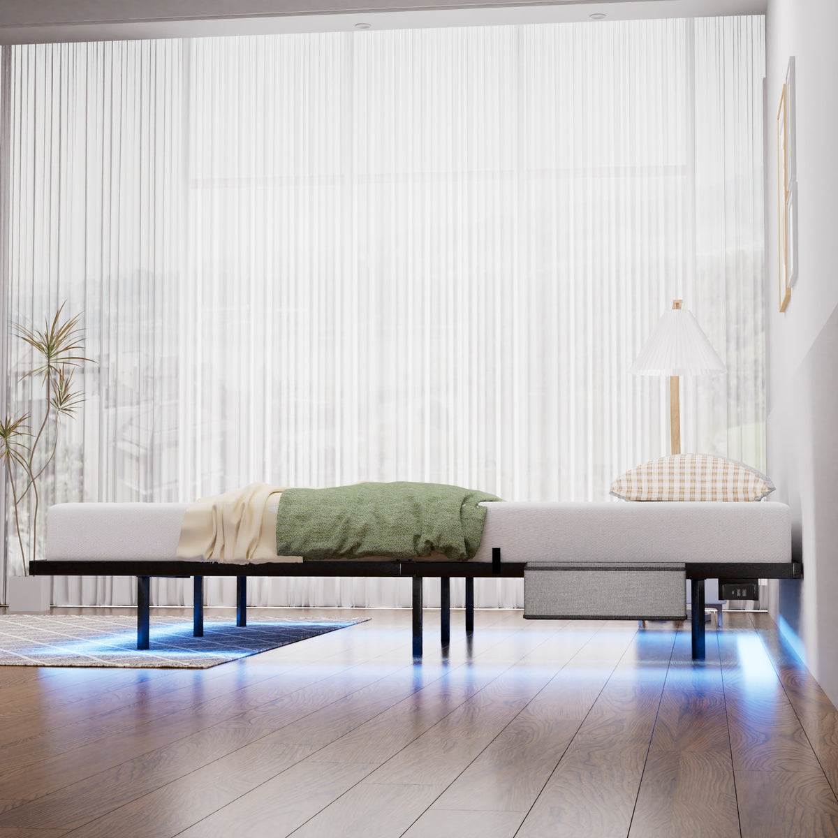 Floating Metal Bed with LED Lighting, 160x200 cm, Black