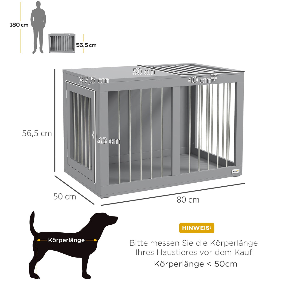 Dog Cage, 2 Doors, Lockable, Steel Mesh, Grey