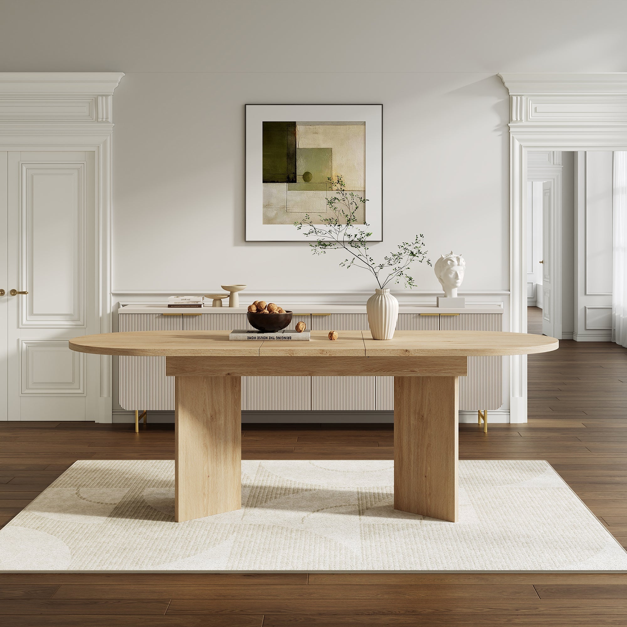 Extendable Dining Table, 120/160 x 80 cm for 4-6 People with Rounded Corners, Oak Color