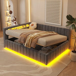 Upholstered Bed/Sofa Bed 140x200 Hydraulic Storage LED/USB Velvet Grey