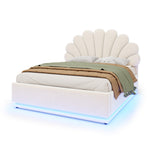 Upholstered Bed 140x200cm with Storage & LED Light, Beige Velvet