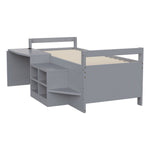 Children's Bed with Storage, Desk and European Sockets, 90x200cm, Grey Wood