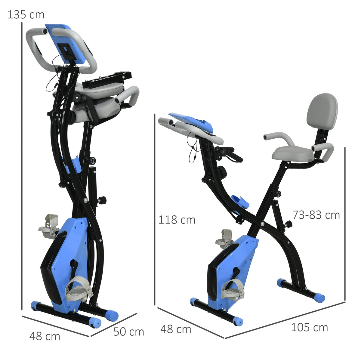 X-Bike 2-in-1 Foldable Exercise Bike, 8-Level Magnetic Resistance, Gray