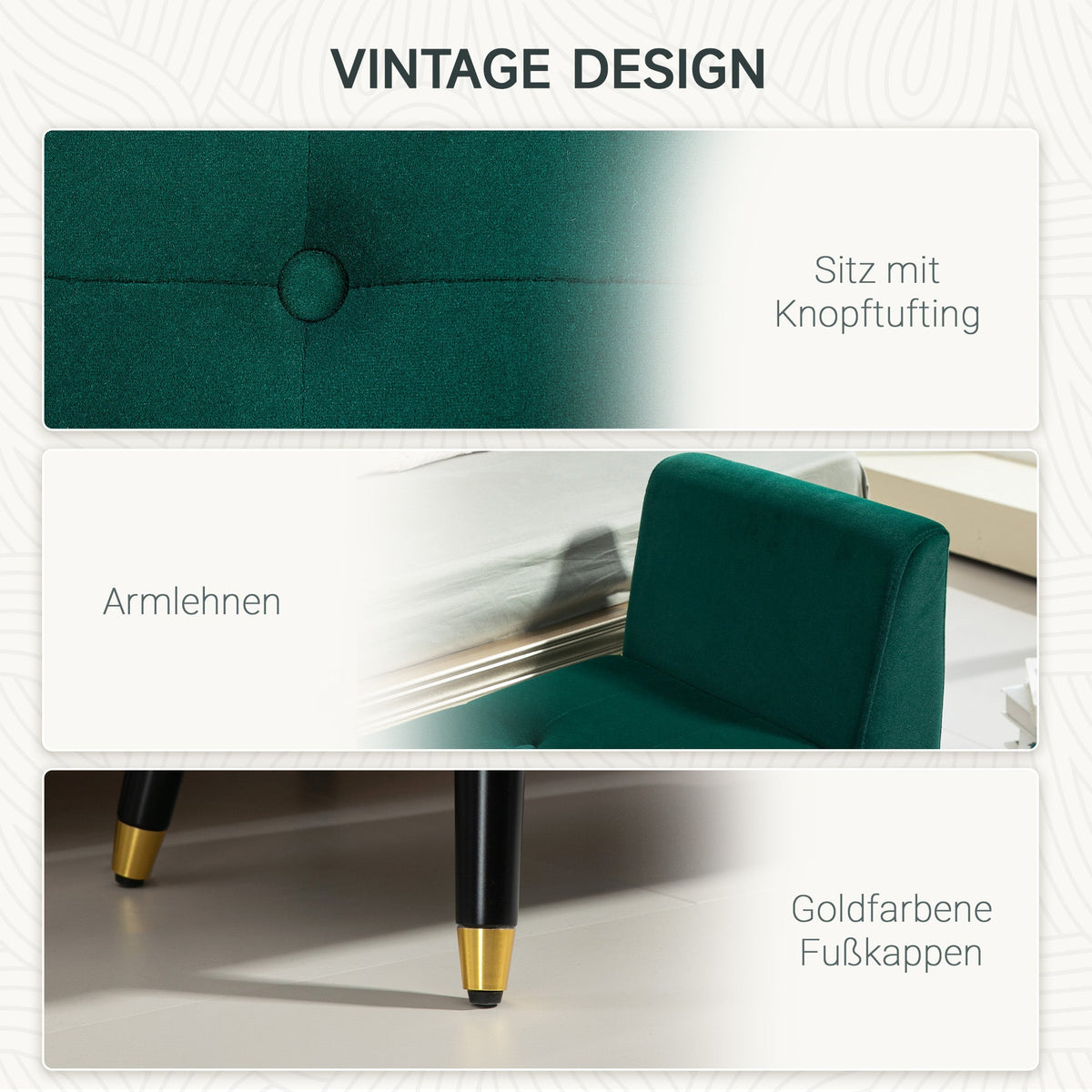 Luxury Upholstered Bench, Storage Armrests Chest, Velvet Polyester Rubberwood Green