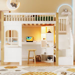 Loft Bed 90x200cm LED Window Design Desk Storage Ladder Power Outlet - White/Natural