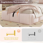 Upholstered Bed 90x200cm with Storage & USB Port, Pink Velvet