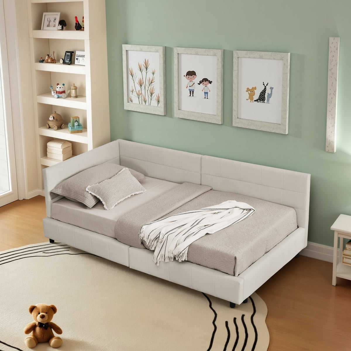 Single Bed 90x200cm High Back Velvet Beige