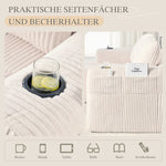 Compact Modular Sofa with Side Pocket, Cup Holder & 3 Cushions - Corduroy Beige