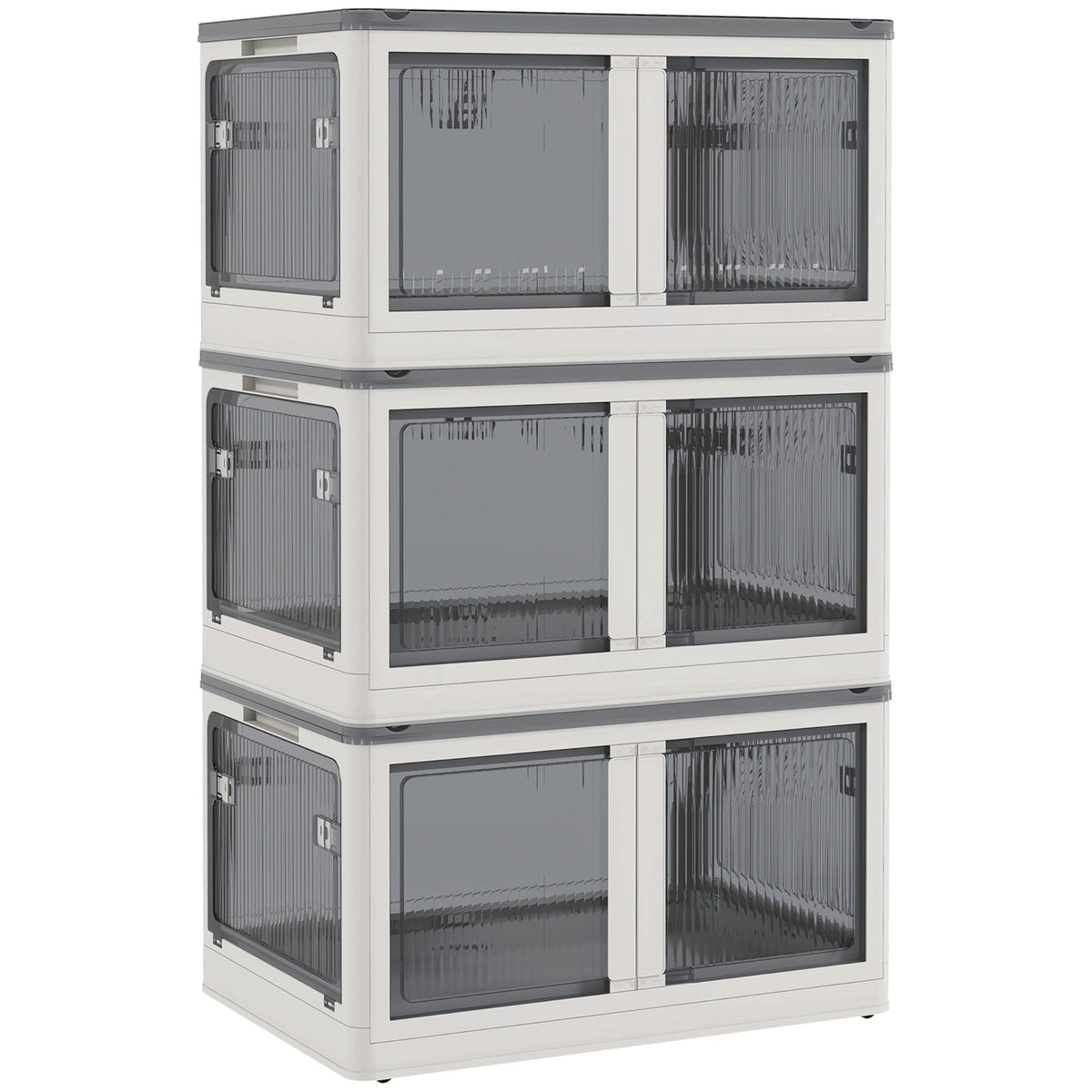 Storage Box 69L Stackable Foldable Wheels 5-Sided Access, White