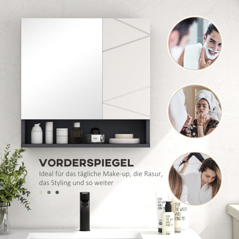 kleankin Mirror Cabinet, Adjustable Shelf, Anti-Fog, Gray