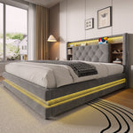 Upholstered Bed 140x200cm with Storage & LED, Velvet Dark Gray