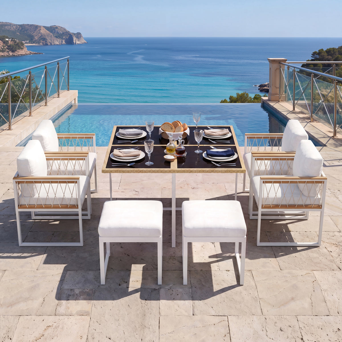 7-Piece Garden Furniture Set for 6 People, Tempered Glass & WPC