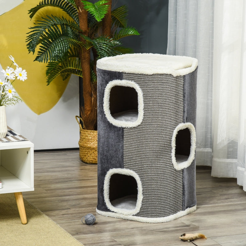 Cat Tree Scratching Barrel 3-Level Sisal Grey+White