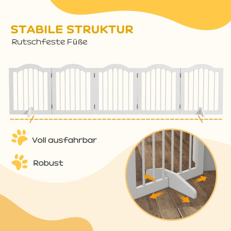 Dog Barrier, 5 Panels, Foldable, Solid Wood/MDF, White